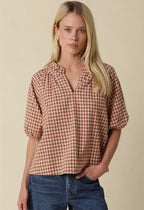 Gingham Puff Sleeve Blouse