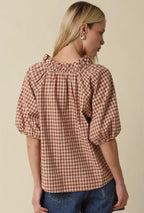 Gingham Puff Sleeve Blouse